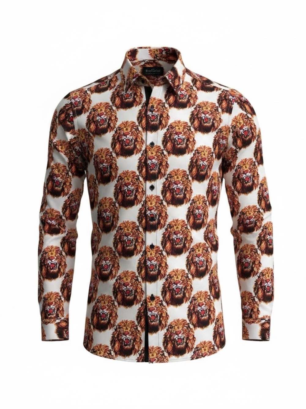 SUSLO COUTURE Lion-Print Long Sleeve Casual Button-Down Shirt - Sz: Medium